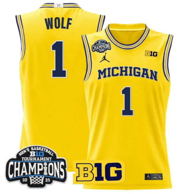 Danny Wolf Jersey #1 Michigan Wolverines 2025 Big Ten Champions Maize