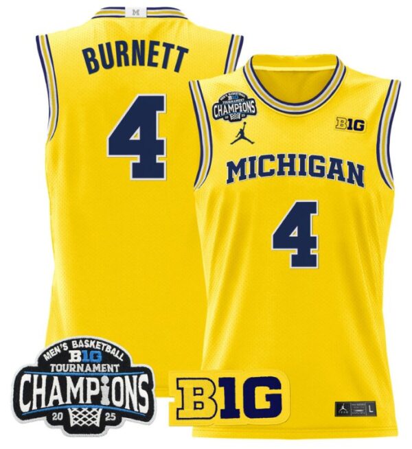 Nimari Burnett Jersey #4 Michigan Wolverines 2025 Big Ten Champions Maize
