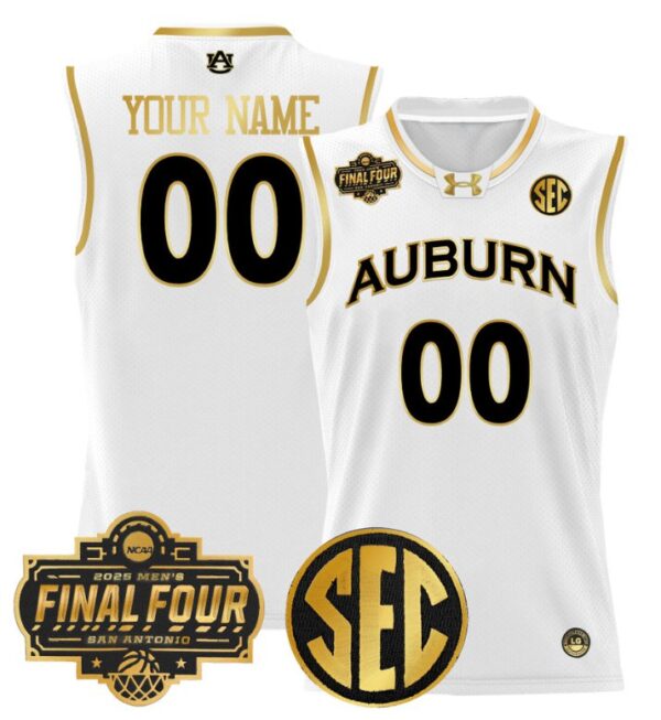 Custom Auburn Tigers Jersey 2025 Final Four Patch Basketball Stitched White Gold