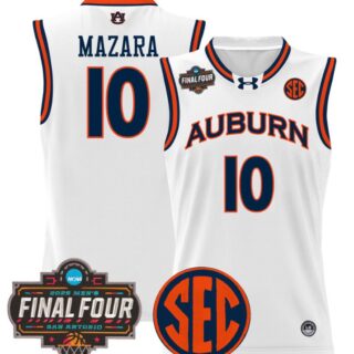 Baker-Mazara Jersey #10 Auburn Tigers 2025 Final Four Patch Stitched White