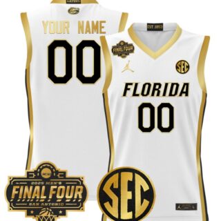 Custom Florida Gators Jersey 2025 Final Four Patch Basketball Stitched White Gold