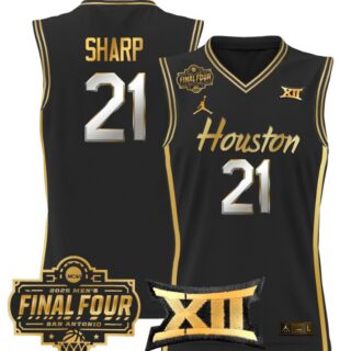 Emanuel Sharp Jersey #21 Houston Cougars 2025 Final Four Patch Black Gold