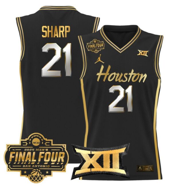Emanuel Sharp Jersey #21 Houston Cougars 2025 Final Four Patch Black Gold