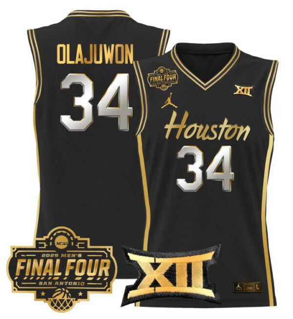 Hakeem Olajuwon Jersey #34 Houston Cougars 2025 Final Four Patch Black Gold