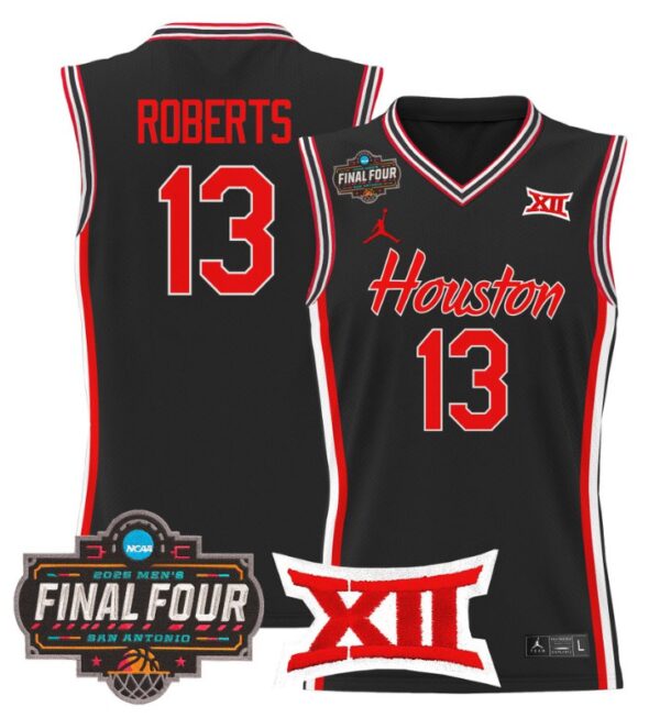J'Wan Roberts Jersey #13 Houston Cougars 2025 Final Four Patch Stitched Black