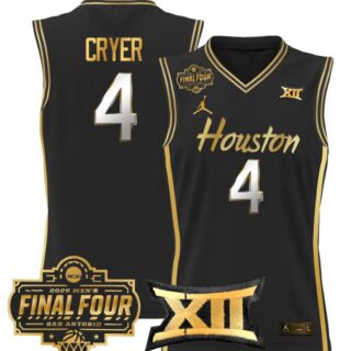 L.J. Cryer Jersey #4 Houston Cougars 2025 Final Four Patch Stitched Black Gold