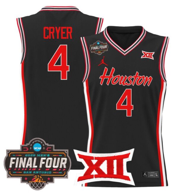 L.J. Cryer Jersey #4 Houston Cougars 2025 Final Four Patch Stitched Black