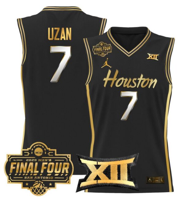 Milos Uzan Jersey #7 Houston Cougars 2025 Final Four Patch Stitched Black Gold