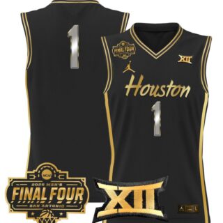 Team Jersey #1 Houston Cougars 2025 Final Four Patch Stitched Black Gold