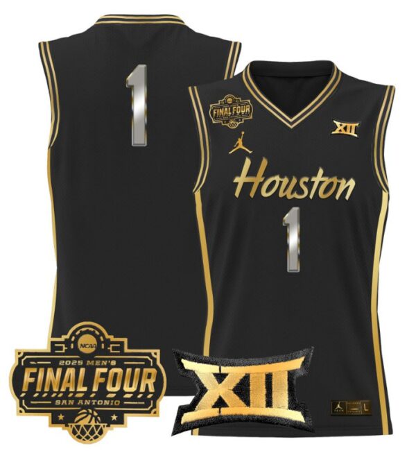 Team Jersey #1 Houston Cougars 2025 Final Four Patch Stitched Black Gold