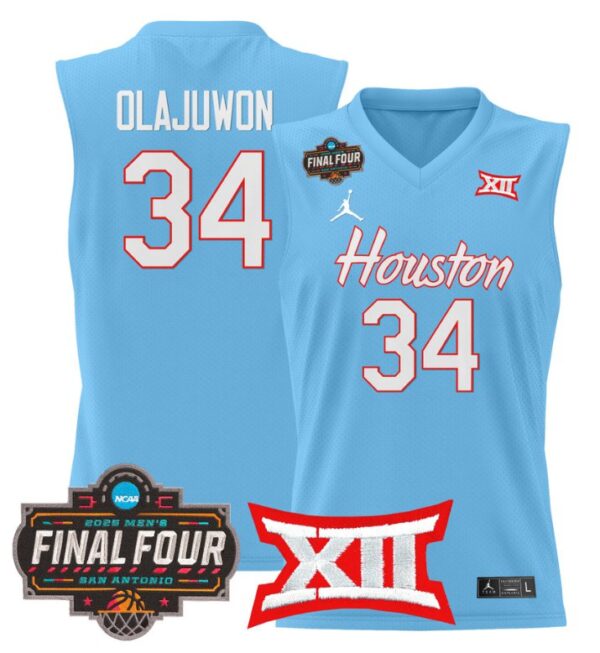 Hakeem Olajuwon Jersey #34 Houston Cougars 2025 Final Four Patch Stitched Blue