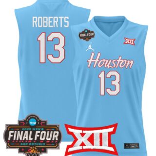 J'Wan Roberts Jersey #13 Houston Cougars 2025 Final Four Patch Stitched Blue