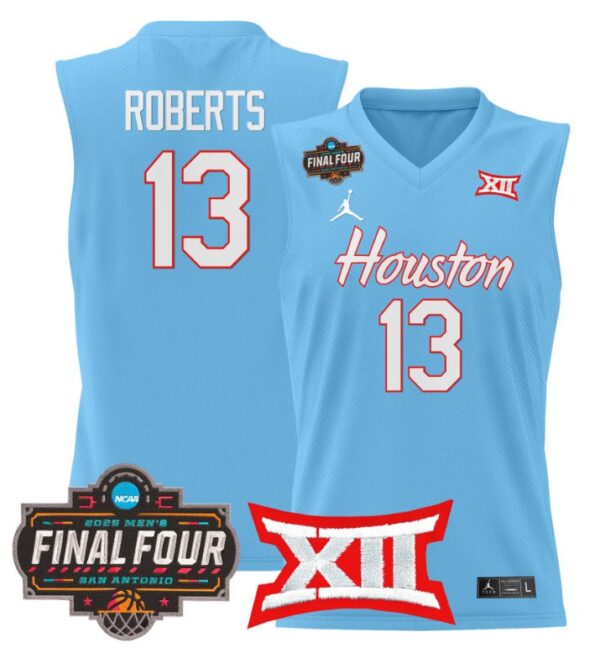 J'Wan Roberts Jersey #13 Houston Cougars 2025 Final Four Patch Stitched Blue