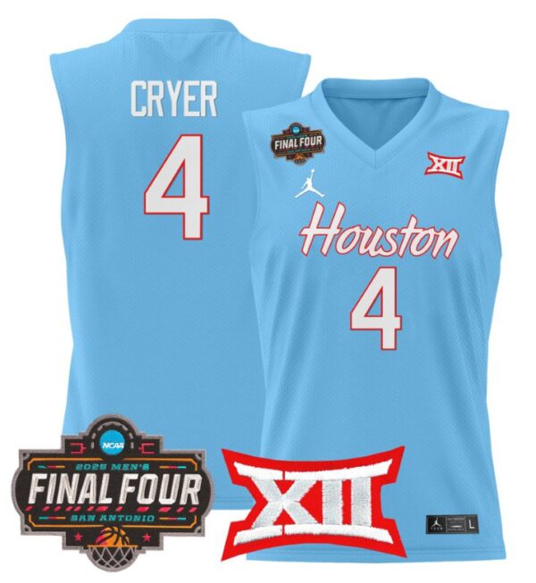 L.J. Cryer Jersey #4 Houston Cougars 2025 Final Four Patch Stitched Blue