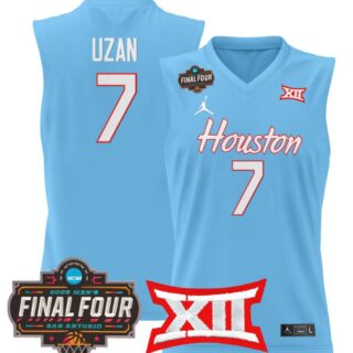 Milos Uzan Jersey #7 Houston Cougars 2025 Final Four Patch Stitched Blue