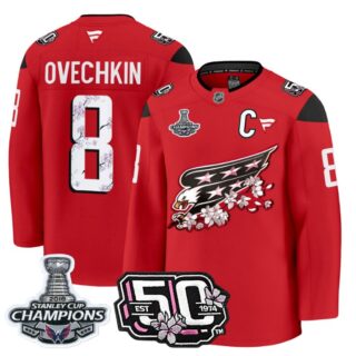 Alex Ovechkin Jersey #8 Washington Capitals 50th 2018 Stanley Cup Champions Patch Red