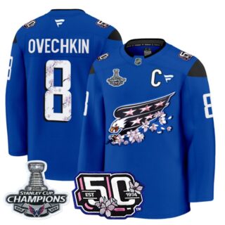 Alex Ovechkin Jersey #8 Washington Capitals 50th 2018 Stanley Cup Champions Patch Royal