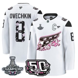 Alex Ovechkin Jersey #8 Washington Capitals 50th 2018 Stanley Cup Champions Patch White