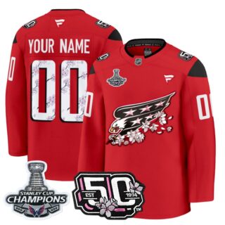 Custom Washington Capitals Jersey 50th Anniversary & 2018 Stanley Cup Champions Patch Red