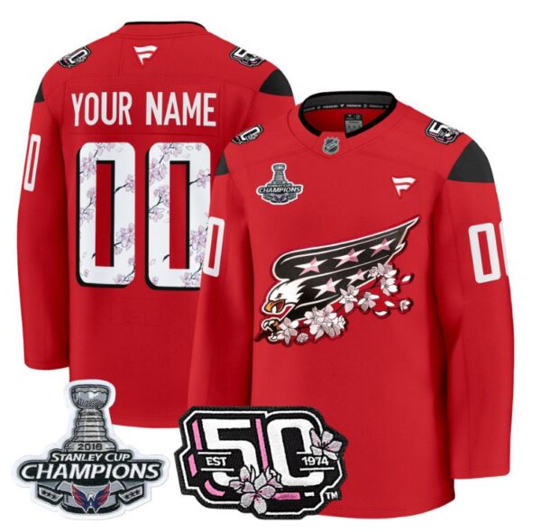 Custom Washington Capitals Jersey 50th Anniversary & 2018 Stanley Cup Champions Patch Red