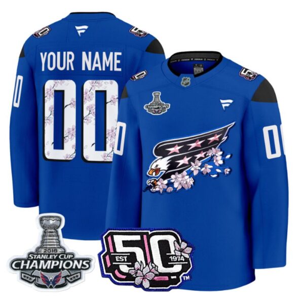 Custom Washington Capitals Jersey 50th Anniversary & 2018 Stanley Cup Champions Patch Royal