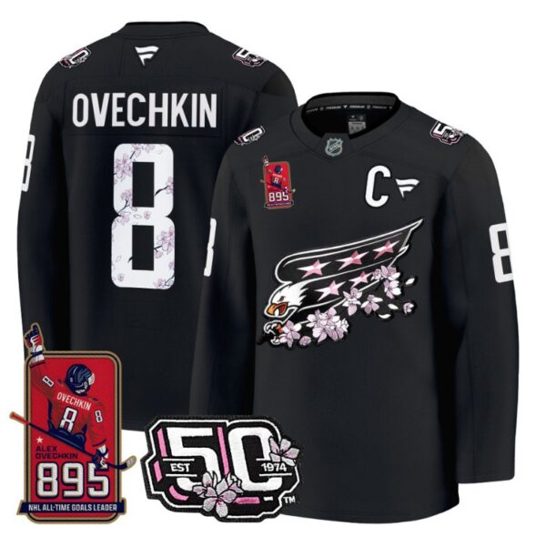 Ovechkin Jersey #8 Washington Capitals All-Time Leading Goals Leader Patch Black