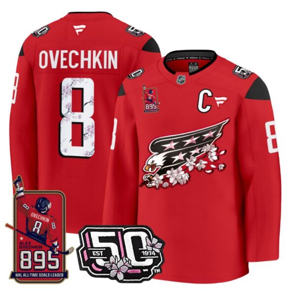 Ovechkin Jersey #8 Washington Capitals All-Time Leading Goals Leader Patch Red