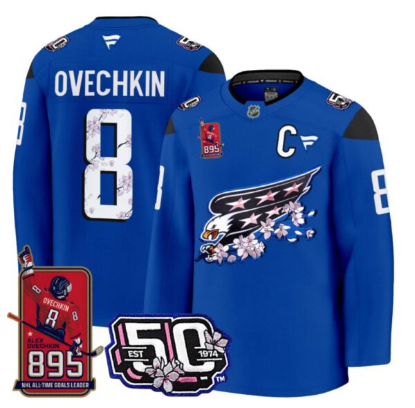 Ovechkin Jersey #8 Washington Capitals All-Time Leading Goals Leader Patch Royal