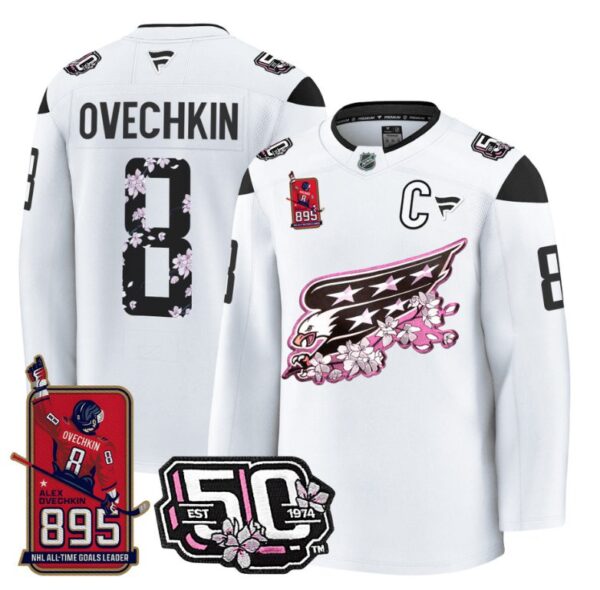 Ovechkin Jersey #8 Washington Capitals All-Time Leading Goals Leader Patch White