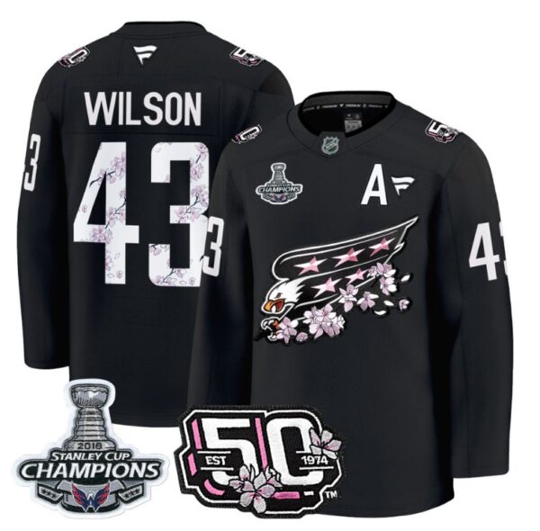 Tom Wilson Jersey #43 Washington Capitals 50th 2018 Stanley Cup Champions Patch Black