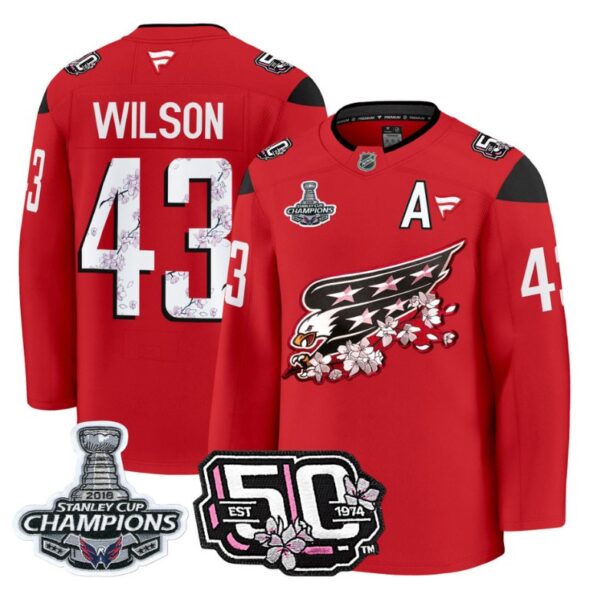 Tom Wilson Jersey #43 Washington Capitals 50th 2018 Stanley Cup Champions Patch Red