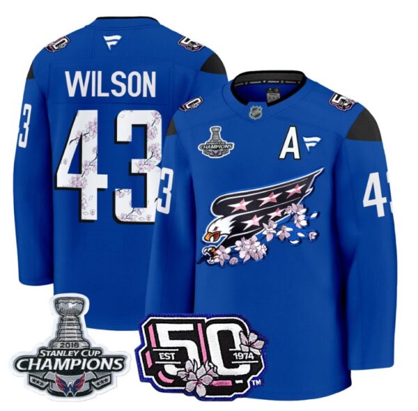 Tom Wilson Jersey #43 Washington Capitals 50th 2018 Stanley Cup Champions Patch Royal