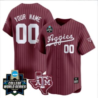 Custom Texas A&M Aggies Baseball World Series Maroon Pinstripe Jersey All Stitched
