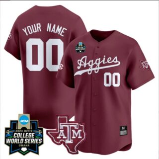 Custom Texas A&M Aggies College Baseball World Series Maroon Jersey All Stitched