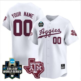 Custom Texas A&M Aggies College Baseball World Series White Jersey All Stitched