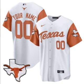 Custom Texas Longhorns Baseball White Orange Sleeve Jersey Stitched
