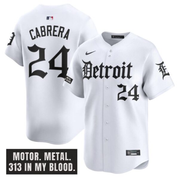 Miguel Cabrera Jersey #24 Detroit Tigers Motor Gothic Edition Vapor Limited Stitched White