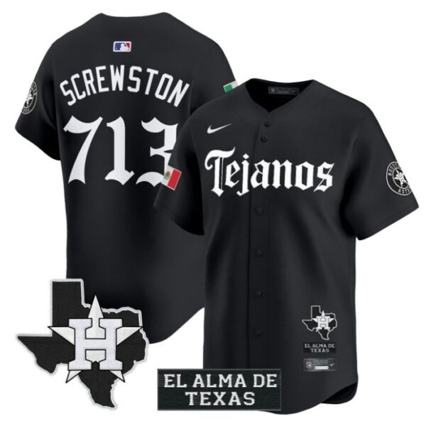 Screwston Jersey #713 Houston Astros Mexico Tejano Barrio Style Vapor Limited Stitched Black