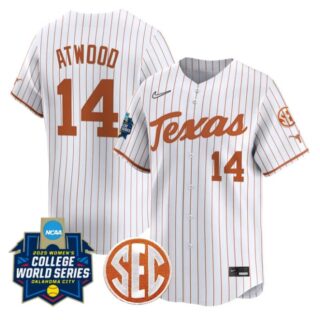 Reese Atwood Jersey #14 Texas Longhorns 2025 World Series Stitched Pinstripe