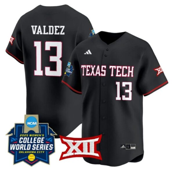 Victoria Valdez Jersey #13 Texas Tech Red Raiders Softball 2025 World Series Stitched Black