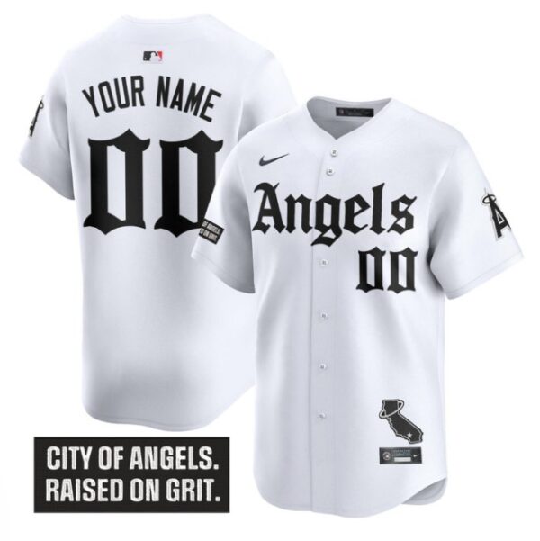 Custom Los Angeles Angels Jersey Gothic Halo Edition Stitched White