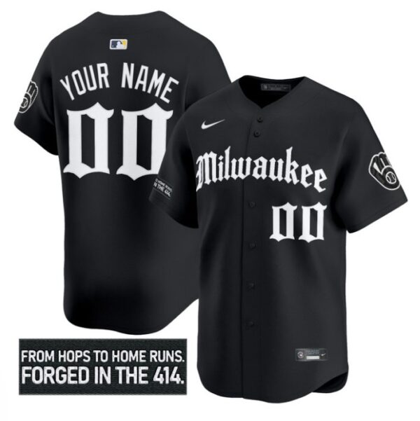 Custom Milwaukee Brewers Jersey Gothic 414 Shadows Edition Stitched Black