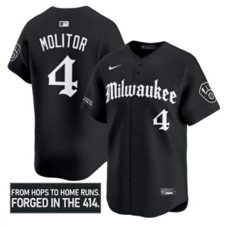 Paul Molitor Jersey #4 Milwaukee Brewers Gothic 414 Shadows Edition Black