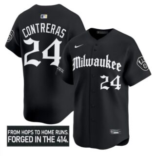 William Contreras Jersey #24 Milwaukee Brewers Gothic 414 Shadows Edition Black