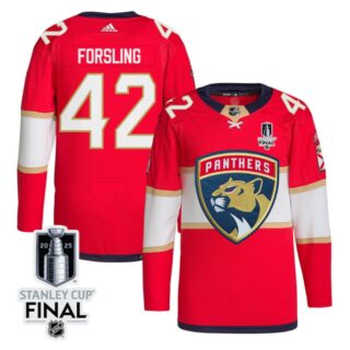 Gustav Forsling 42 Florida Panthers 2025 STANLEY CUP Final Patch Home Men Jersey Red