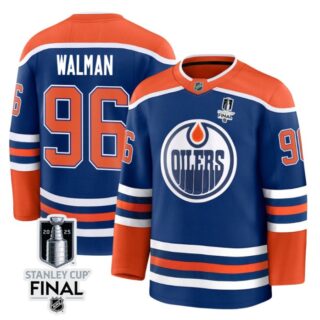 Jake Walman 96 Edmonton Oilers 2025 STANLEY CUP Final Patch Home Men Jersey Royal