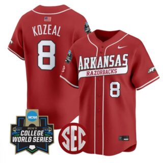 Cam Kozeal Jersey #8 Arkansas Razorbacks 2025 World Series Stitched Cardinal