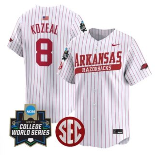Cam Kozeal Jersey #8 Arkansas Razorbacks 2025 World Series Stitched Gray