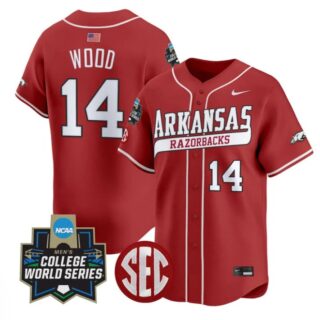 Gage Wood Jersey #14 Arkansas Razorbacks 2025 World Series Stitched Cardinal
