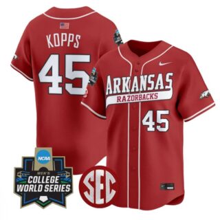 Kevin Kopps Jersey #45 Arkansas Razorbacks 2025 World Series Stitched Cardinal